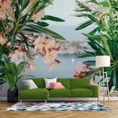 Pembe Çiçek ve Deniz Manzaralı Duvar Kağıdı thumbnail 1