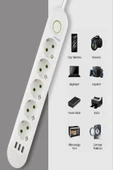 Akım Korumalı 5 'li Grup Priz 3 USB Çıkış 1.5 Metre Kablolu Uzatma Kablosu Isıya Dayanaklı Anahtarlı - 2