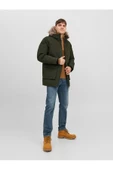 Jack Jones Erkek Yeşil Kapüşonlu Outdoor Parka 12235858 - 3