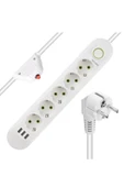 Akım Korumalı 5 'li Grup Priz 3 USB Çıkış 1.5 Metre Kablolu Uzatma Kablosu Isıya Dayanaklı Anahtarlı - 4