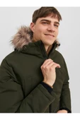 Jack Jones Erkek Yeşil Kapüşonlu Outdoor Parka 12235858 - 4