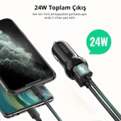 UGREEN 24W ARAÇ ÇAKMAKLIK SARJ CIHAZI 2XUSB-A SIYAH 50875 - 2