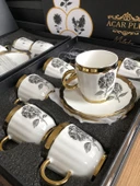 Acar Melody 6 Kişilik Porselen Kahve Fincanı Takımı 90 ml 5142 Gold Model-4 - 2