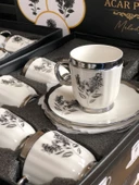 Acar Melody 6 Kişilik Porselen Kahve Fincanı Takımı 90 ml 5142 Silver Model-3 - 1