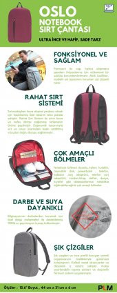 Plm Oslo 15.6 inç Laptop Sırt Çantası Bordo - 12