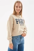 FASHION FRIENDS KADIN BASKILI CROP SWEAT 24K0053K1 - 2