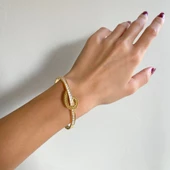 BZ Altın Kaplama Zirkon Taşlı Buğday Model Kadın Spor Kelepçe BLZ-532 - 2