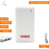 VİGES 10.000 mAh 2xUSB POWERBANK BEYAZ thumbnail 1