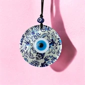 Nazar Boncuklu Yaprak Desenli Gümüş Rengi Füzyon Cam El Yapımı 12 Cm Duvar Süsü Nazarlık Hediyelik Eşya thumbnail 5