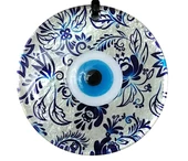 Nazar Boncuklu Yaprak Desenli Gümüş Rengi Füzyon Cam El Yapımı 12 Cm Duvar Süsü Nazarlık Hediyelik Eşya thumbnail 1