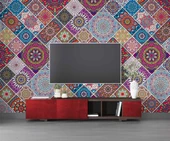 Rengarenk Çini Mandala Desenli Duvar Kağıdı - 3