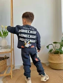 ERKEK ÇOCUK MİNECRAFT MODELLİ 3 İPLİK ŞARDONLU  KALIN KIŞLIK EŞOFMAN TAKIMI - 6