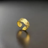 Çift Örgü Desen Ayarlanabilir Gold Renk Antialerjik 316L Çelik Kadın Yüzük - 1