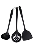 Periboia Yanmaz Yapışmaz Silikon Kaplama 3 lü Mutfak Yemek Hazırlık Seti Kepçe Kevgir Spatula - 1