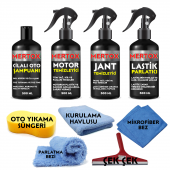MERTOX ARAÇ ARABA OTOMOBİL OTO TEMİZLİK VE BAKIM SETİ MOTOR JANT TEMİZLEYİCİ CİLALI OTO ŞAMPUANI VE LASTİK PARLATICI 4X500ML - 1