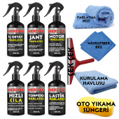 MERTOX ARAÇ ARABA OTOMOBİL OTO TEMİZLİK VE BAKIM SETİ İÇ DETAY+JANT-MOTOR TEMİZLEYİCİ+HIZLI CİLA+TORPİDO+LASTİK PARLATICI 6X500ML - 1