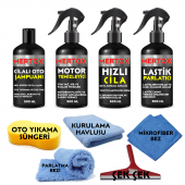 MERTOX ARAÇ ARABA OTOMOBİL OTO TEMİZLİK VE BAKIM SETİ CİLALI OTO ŞAMPUANI+MOTOR TEMİZLEYİCİ+HIZLI CİLA VE LASTİK PARLATICI 4X500ML - 1