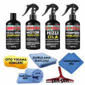 MERTOX ARAÇ ARABA OTOMOBİL OTO TEMİZLİK VE BAKIM SETİ CİLALI OTO ŞAMPUANI+MOTOR TEMİZLEYİCİ+HIZLI CİLA VE TORPİDO PARLATMA SÜTÜ 4X500ML - 1