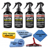 MERTOX ARAÇ ARABA OTOMOBİL OTO TEMİZLİK VE BAKIM SETİ MOTOR JANT İÇ DETAY TEMİZLEYİCİ VE LASTİK PARLATICI 4X500ML TEMİZLEME SOLÜSYON BAKIM KORUMA - 1