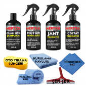 MERTOX ARAÇ ARABA OTOMOBİL OTO TEMİZLİK VE BAKIM SETİ MOTOR JANT İÇ DETAY TEMİZLEYİCİ VE CİLALI OTO ŞAMPUANI 4X500ML - 1