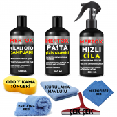 MERTOX ARAÇ ARABA OTOMOBİL OTO TEMİZLİK VE BAKIM SETİ CİLALI OTO ŞAMPUANI+İNCE PASTA+HIZLI CİLA 3X500ML TEMİZLEME SOLÜSYON BAKIM KORUMA - 1