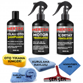 MERTOX ARAÇ ARABA OTOMOBİL OTO TEMİZLİK VE BAKIM SETİ CİLALI OTO ŞAMPUANI+MOTOR+İÇ DETAY TEMİZLEYİCİ 3X500ML TEMİZLEME SOLÜSYON BAKIM KORUMA - 1