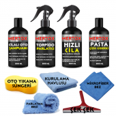 MERTOX ARAÇ ARABA OTOMOBİL OTO TEMİZLİK VE BAKIM SETİ CİLALI OTO ŞAMPUANI+TORPİDO PARLATICI+HIZLI CİLA VE İNCE PASTA ÇİZİK GİDERİCİ 4X500ML - 1