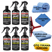 MERTOX ARAÇ ARABA OTOMOBİL OTO TEMİZLİK VE BAKIM SETİ CİLALI OTO ŞAMPUANI+JANT-MOTOR TEMİZLEYİCİ+HIZLI CİLA+TORPİDO+LASTİK PARLATICI 6X500ML - 1