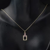 14 Ayar Pembe Taşlı Köşeli Altın Kolye - 3