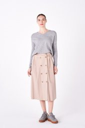 BEJ FİNE FACTORY KADIN ARKA BELİ LASTİKLİ KRUVAZE 2 CEPLİ ETEK - 1