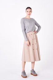 BEJ FİNE FACTORY KADIN ARKA BELİ LASTİKLİ KRUVAZE 2 CEPLİ ETEK - 2