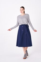 BEJ FİNE FACTORY KADIN ARKA BELİ LASTİKLİ KRUVAZE 2 CEPLİ ETEK - 5