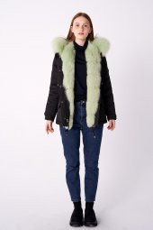 BEJ FİNE FACTORY KADIN KAPÜŞONLU KISA PARKA - 7