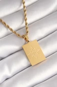 316L Çelik Gold Renk Burgu Zincir Kutup Yıldızı İşleme Plaka Figür Kadın Kolye - TJ-BKO8451 - 1