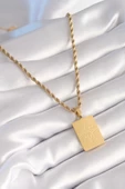 316L Çelik Gold Renk Burgu Zincir Kutup Yıldızı İşleme Plaka Figür Kadın Kolye - TJ-BKO8451 - 2