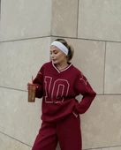 V Yaka Sweat Takım - Bordo - 1