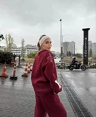 V Yaka Sweat Takım - Bordo - 3