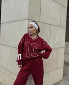 V Yaka Sweat Takım - Bordo - 2