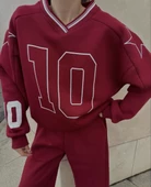 V Yaka Sweat Takım - Bordo - 4