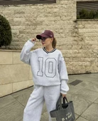 V Yaka  Sweat Takım - Gri - 1