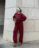 V Yaka Sweat Takım - Bordo - 8