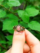 Doğal Taş Pembe Kuvars Doğal Taşlı Antik İşlemeli Ayarlanabilir Kadın Yüzük euy36pk thumbnail 3