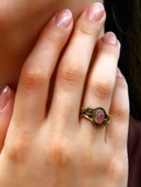 Doğal Taş Pembe Kuvars Doğal Taşlı Antik İşlemeli Ayarlanabilir Kadın Yüzük euy36pk thumbnail 1