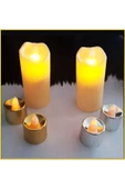 Pazariz 2 Altın ve 2 Gümüş Romantik Set 2 Büyük Titreyen Dumansız Pilli Led Mum - 2