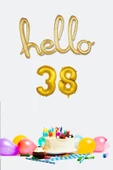 Pazariz 38 Yaş Doğum Günü Balonları - Hello 38 El Yazısı Gold Renk Folyo Balon - 1