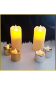 Pazariz 2 Altın ve 2 Gümüş Romantik Set 2 Büyük Titreyen Dumansız Pilli Led Mum - 1