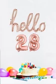 Pazariz 28 Yaş Doğum Günü Balonları - Hello 28 El Yazısı Rose Gold Renk Folyo Balon - 1