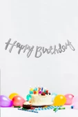 Pazariz Happy Birthday Gümüş Doğum Günü Banner Kaligrafi Banner Yazı Gümüş thumbnail 1