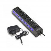 7 Port Usb Hub Çoklayıcı Çoğaltıcı OnOff Düğmeli Işıklı Adaptörlü - 1