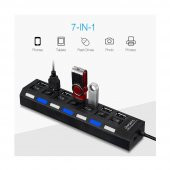 7 Port Usb Hub Çoklayıcı Çoğaltıcı OnOff Düğmeli Işıklı Adaptörlü - 2